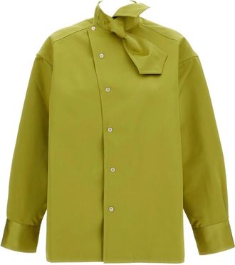 Plan C Asymmetrische Sjaalkraag Duchesse Blouse - Dames - Blouses - Groen - S - Overhemden