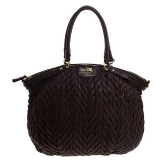 Coach Dark Brown Quilted Nylon And Leather 70Th Anniversary Madison Satchel