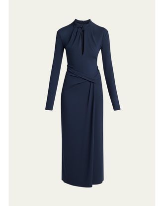 Giorgio Armani Twisted Keyhole Long-Sleeve Midi Dress
