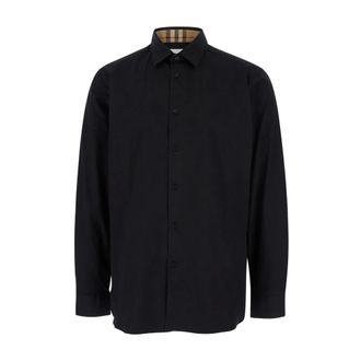 Burberry Casual Shirts, male, Black, Size: M Black Oversized Classic Collar Shirt
