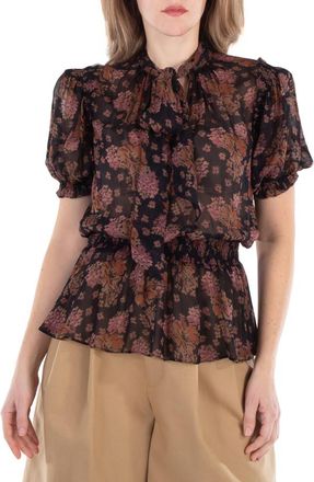 Polo Ralph Lauren Georgette Floral Tie-Neck Blouse, Size X-Small