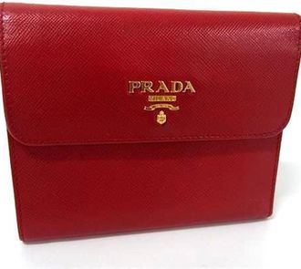 Prada Red Color Saffiano Wallet (Tri-Fold) (Pre-Owned)