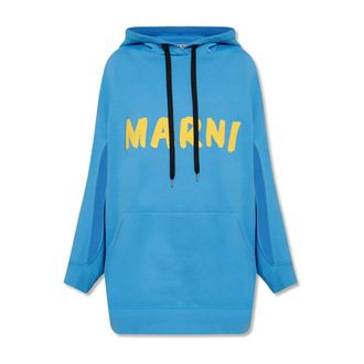 Marni Hoodies, female, Blue, Size: XS Blue Oversized Hooded Sweatshirt Aw23