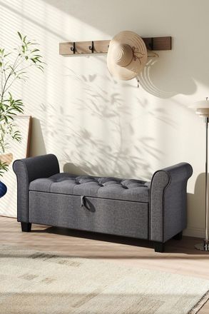 H&O Direct Modern Linen Storage Ottoman Bench in Dark Grey