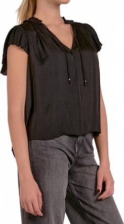 Elan Womens Cynthia Short Sleeve Ruffle Blouse In Black