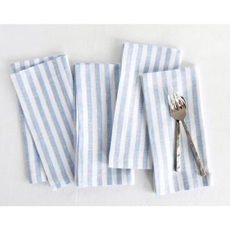 Solino Home Linen Dinner Napkins - Amalfi Stripe, 20 x 20 Inch in Sky Blue And White at Nordstrom, Size Large