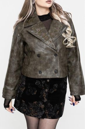 Disturbia Fleux Faux Leather Cropped Trench Jacket in Brown at Nordstrom, Size 14
