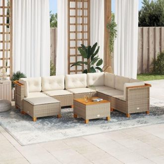 vidaXL Set De Sof&aacute;s De Jard&iacute;n Y Cojines 8 Piezas Rat&aacute;n Sint&eacute;tico Beige Vidaxl