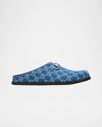 Gucci GG Denim Mules with Horsebit