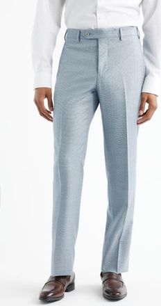 Zanella Devon Flat Front Plaid Wool Dress Pants in Grey Blue at Nordstrom, Size 40