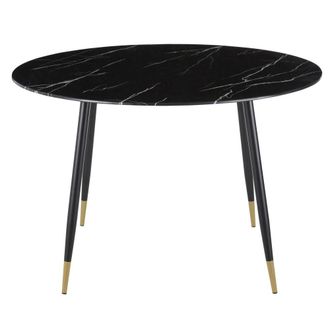 Maisons du monde Mesa de comedor efecto m&aacute;rmol negro y metal color lat&oacute;n y negro para 5/6 personas, 120 cm de di&aacute;metro