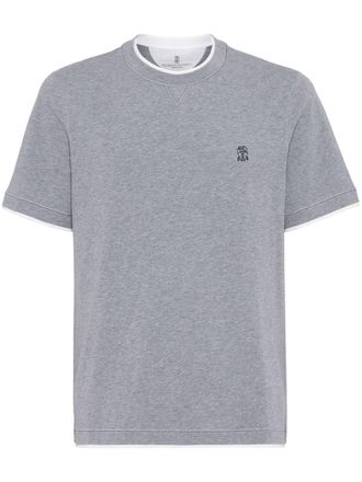 Brunello Cucinelli T-shirt met contrasterende afwerking - Grijs