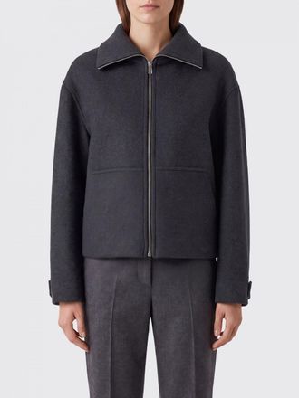 Semicouture Virgin Wool Short Coat with High Collar and Kangaroo Pocket