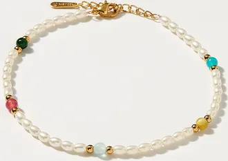 Simons Womens Pearly bead and natural stone anklet