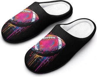 Generic U.S.A. Football Paint Dripping Slippers Men Winter Warm Cotton Anti-Slip Indoor Slip-Ons House Shoes