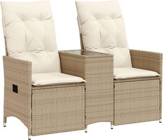 vidaXL Sof&aacute; De Jard&iacute;n Reclinable De 2 Plazas Con Mesa Rat&aacute;n Pe Beige Vidaxl