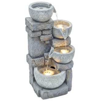 OUTSUNNY Fuente De Agua Decorativa Con Iluminaci&oacute;n Led Y Bomba, Fuente De Jard&iacute;n Exterior En Cascada De 4 Niveles, Flujo Ajustable, 28x25x54,5 Cm