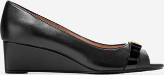 Cole Haan Womens Go-To Malta Peep Toe Bow Wedges - Black Size 10.5