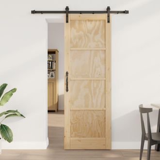 Berkfield Home Sliding Door with Hardware Set 73.5x211 cm Solid Wood Pine in Beige