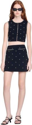 Sandro Rhinestone embroidered knit skirt in Black at Nordstrom, Size 36 Eu