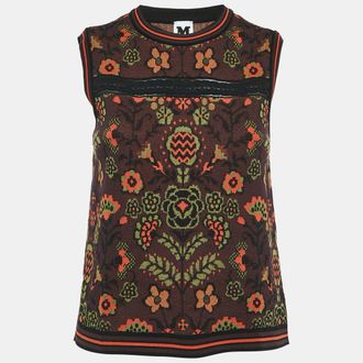 M Missoni Burgundy/Multicolor Patterned Cotton Knit Sleeveless Top M