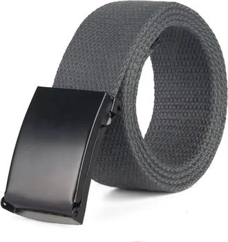 Generic Mens Black Alloy Buckle Solid Color Canvas Belt Outdoor Sports Jeans Belt(120cm,Dark Grey)