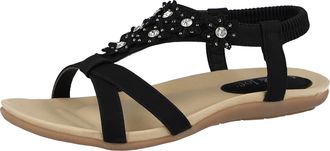 Jo & Joe Ladies Ravello Jo & Joe Faux Leather Peep Toe Sling Back Flower Fashion Flat Diamante Flip Flop Sandals Size 3-8 (UK 8, Black)
