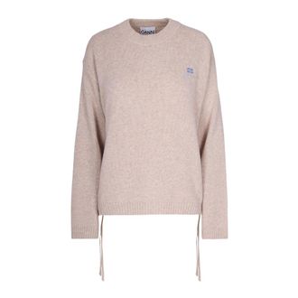 Ganni Round-neck Knitwear, female, Beige, Size: 2XS/XS Round-neck Knitwear