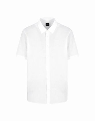 A|X Armani Exchange Mens Seersucker Textured Short Sleeve White Shirt - Size: 40/Regular