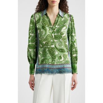 Elie Tahari The Olivia Regent Paisley Stretch Silk Button-Up Shirt in Regent Paisley Print at Nordstrom, Size X-Small