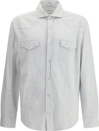 Brunello Cucinelli Brunello Cucinelli Mens Buttondown Long Sleeve Shirt - Light Grey Cotton - Size X-Large