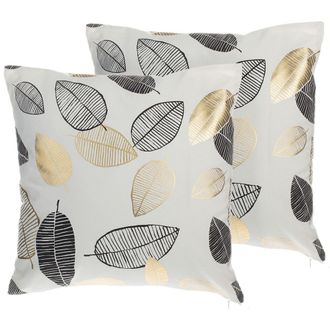 Beliani Beliani - Conjunto De 2 Cojines Decorativos Con Patr&oacute;n De Hoja De Algod&oacute;n Negro Y Dorado 45 X 45 Cm Estilo Glamour Decoraci&oacute;n Moderna Lotus
