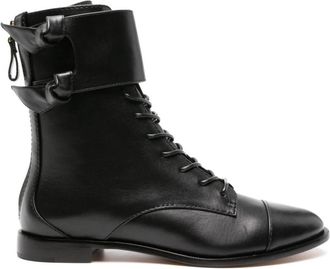 Alexandre Birman Leren Enkellaarsjes met Veters en Gesp - Dames - Veterlaarzen - Zwart - 36 1/2 EU - Leer - Schoenen