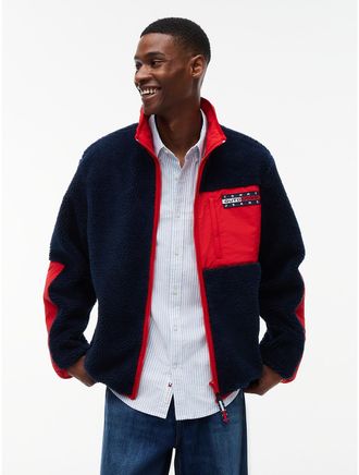 Tommy Hilfiger Mens Tommy Jeans Flag Teddy Fleece Jacket - Dark Blue - XL