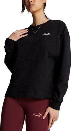 Puma Live In Crew Sweatshirt Womens Black Cotton Long Sleeve Pullover GBO118