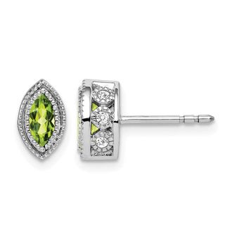Diamond2Deal 14k White Gold Marquise Peridot and Diamond Stud Earrings
