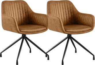 Clp Set De 2 Sillas De Comedor Novanis Marr&oacute;n Claro Simil Cuero Vintage