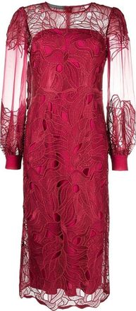 Alberta Ferretti lace-overlay midi dress - women - Acetate/Spandex/Elastane/Polyester/Silk/Silk - 40 - Red