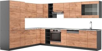 Vicco Cocina Esquinera Fame-line, Oro Power Roble/antracita, 347 X 257 Cm, Et M&aacute;rmol, Vicco