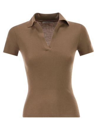 Max Mara Mxmalbero geripptes Woll-Poloshirt