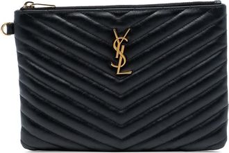 Saint Laurent Pre-owned Saint Laurent Chevron Leather Monogram Zip A5 Wristlet Pouch BRSA.379039A.0118