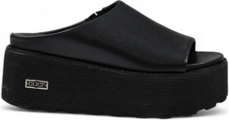 Cult Wedges, female, Black, Size: 10 US Stylish Leather Womens Sandals
