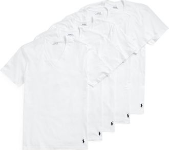 Polo Ralph Lauren 5-Pack Relaxed Fit Logo Embroidered V-Neck Undershirts in White at Nordstrom, Size Small