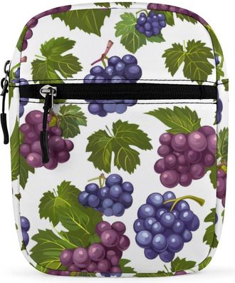 Generic Purple Grapes with Green Leaves Crossbody Bag Adjustable Satchel Cute Shoulder Bag Lightweight Sling Bags