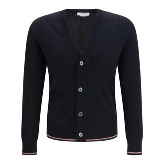 Thom Browne Cardigan in Lana Merino a Costine - - Knitwear - Uomo - Blu - S