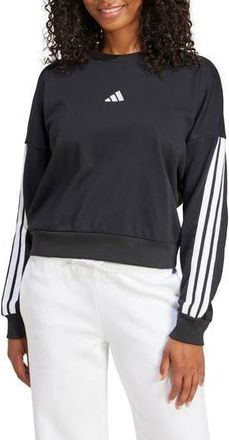 adidas 3-Stripes French Terry Crop Sweater in Black/White at Nordstrom Rack, Size X-Large