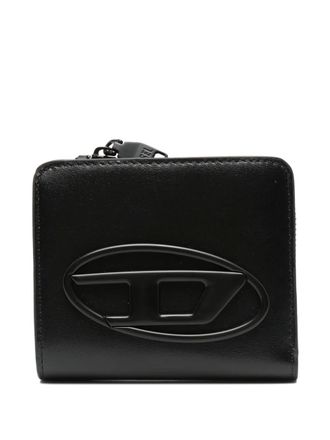 Diesel Holi-D logo-plaque zip-around wallet - men - Brass/Calf Leather - One Size - Black