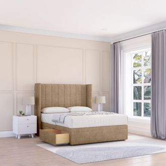 Sloomy Falcon Naples Wingback Bed Set, 2 Drawers & 54 Floor Standing Headboard in Light Brown | Size: Super King