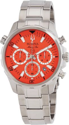 Bulova Marine Star Chronograph Quartz Orange Dial Mens Watch 96B395