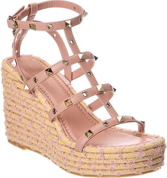 Valentino Rockstud 95 Leather Wedge Sandal